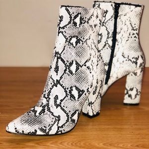 Snakeskin Print Chunky Heel Ankle Boots